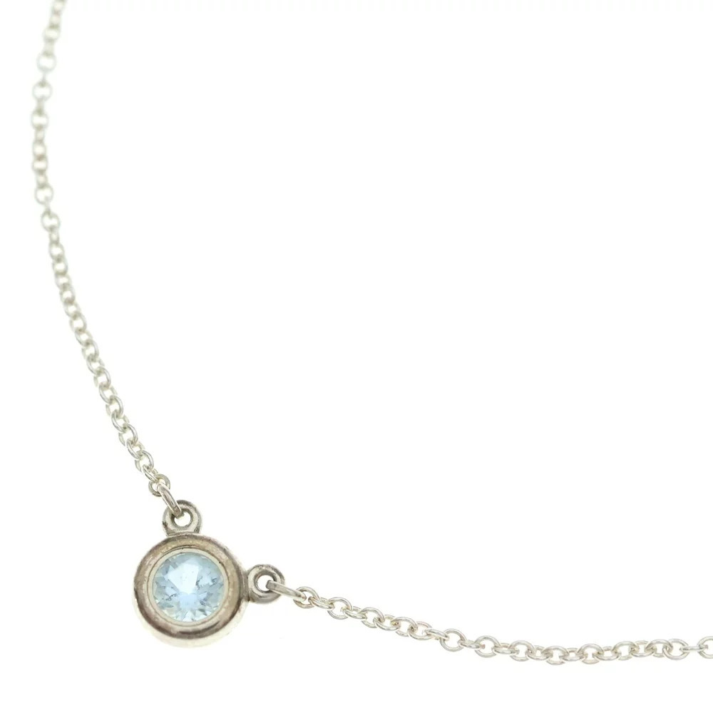 TIFFANY Co By the Yard Aquamarine Necklace Pendant Chain Silver Blue